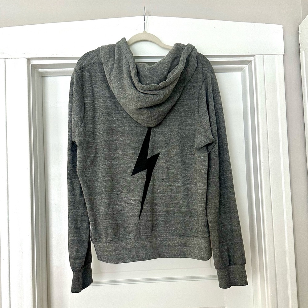 Aviator Nation Gray Hoodie with Black Lightning Bolt